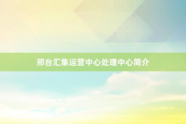 邢台汇集运营中心处理中心简介